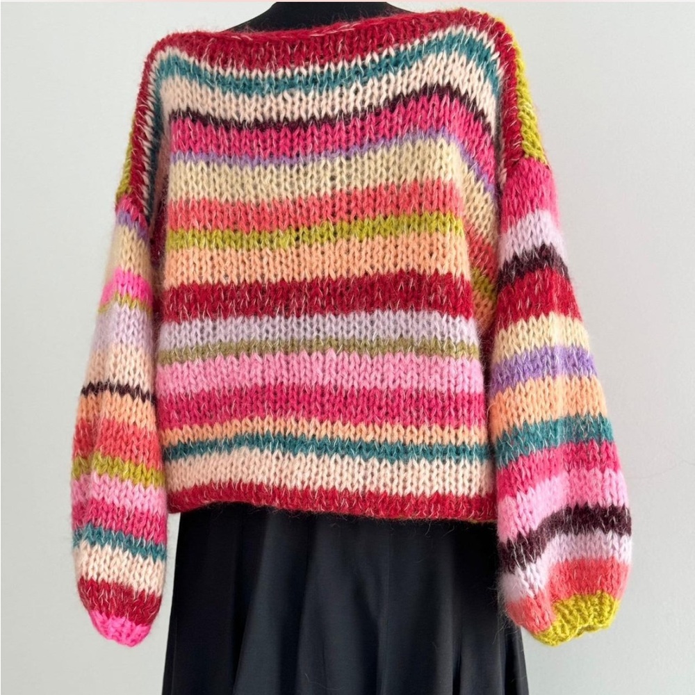 SOLD 🛑Hand knit rainbow striped mohair sweater